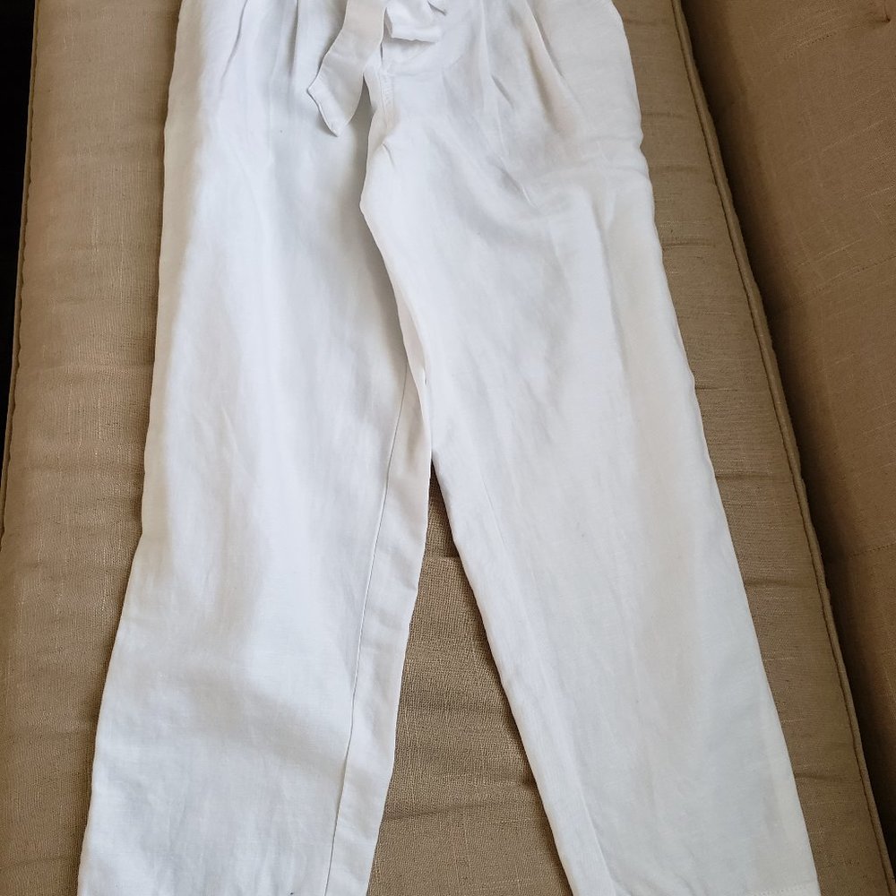 NWT Loft White linen blend paper bag tie waist pants 00P